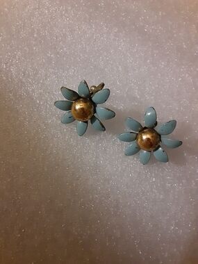 Turquoise Floral Daisy Stud Earrings with Gold Centers - Women Jewelry